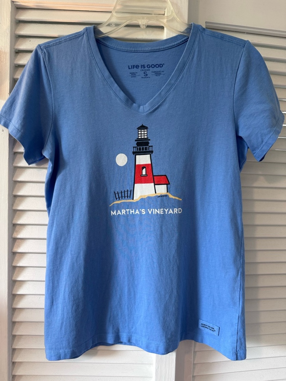 Martha's Vineyard Life is Good Size Small V-Neck Crusher Tee Lighthouse